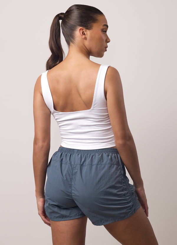 Gym King Ruched Jersey Vest White