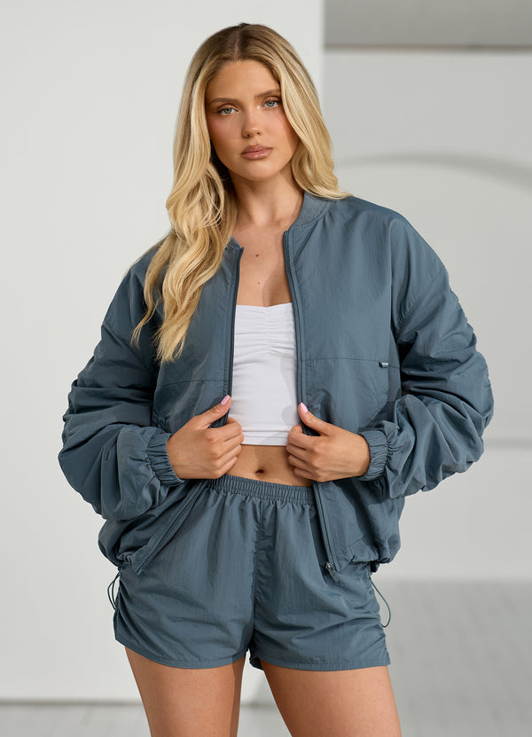 gym king Ruched Woven Bomber Storm Blue