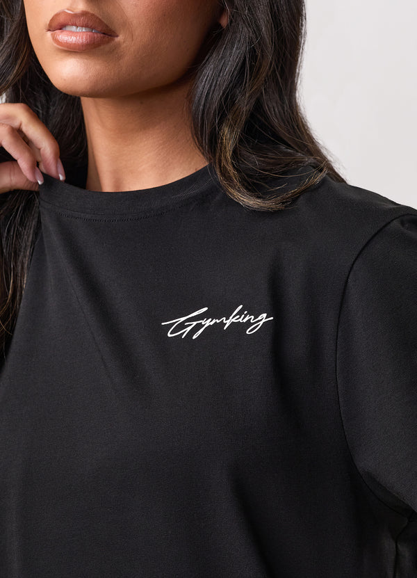 Gym King Script Mindset Jersey BF Tee Black
