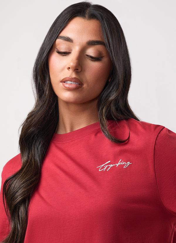 Gym King Script Mindset Jersey BF Tee Burnt Cherry