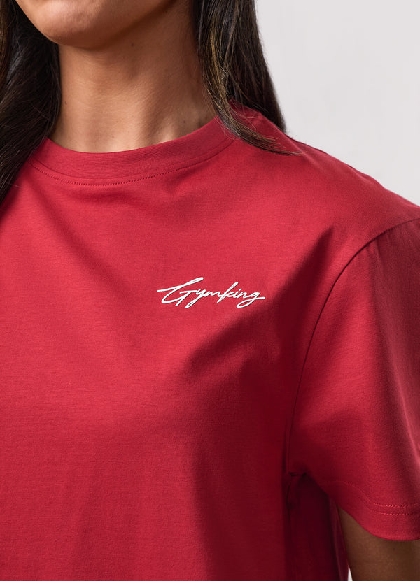 Gym King Script Mindset Jersey BF Tee Burnt Cherry