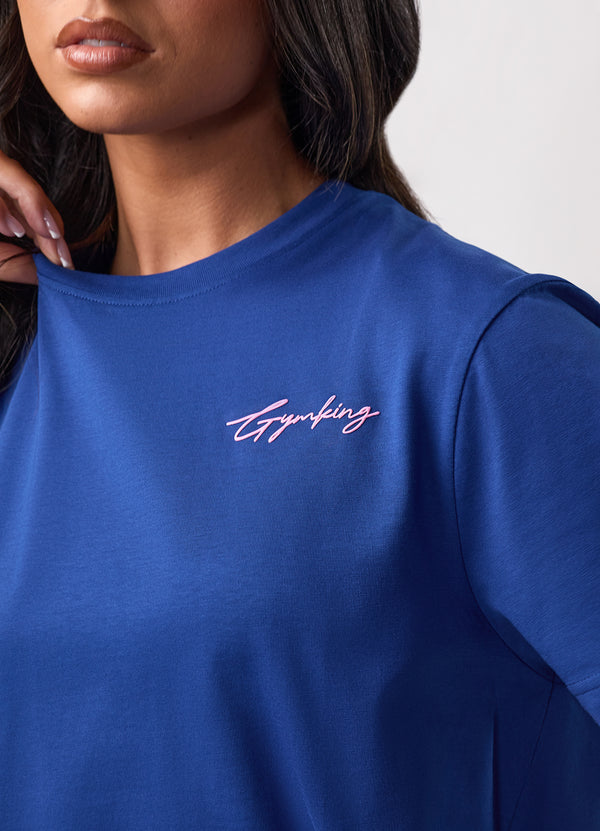 Gym King Script Mindset Jersey BF Tee Cobalt