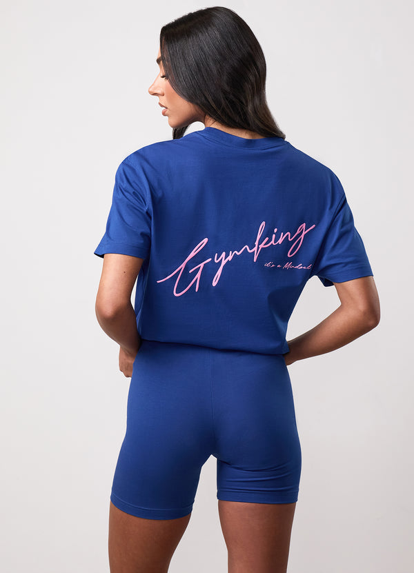 gym king Script Mindset Jersey BF Tee Cobalt