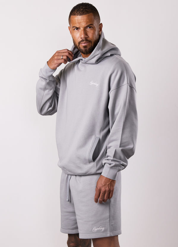 Gym King Script Relaxed Fit Hood Urban Grey