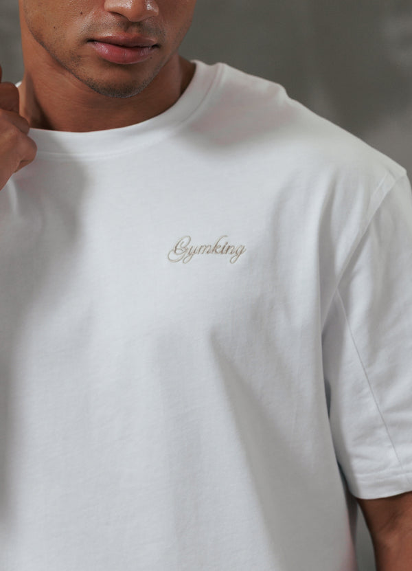 gym king Script Relaxed Fit Tee White