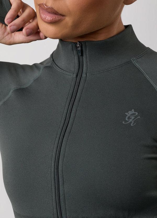 Gym King Sculpt Seamless Full Zip Green Smoke