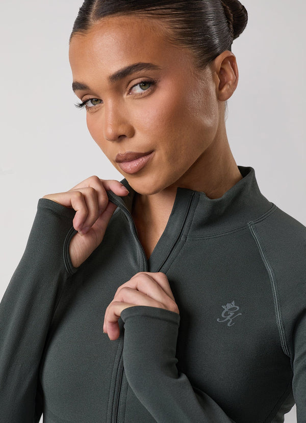 Gym King Sculpt Seamless Full Zip Green Smoke
