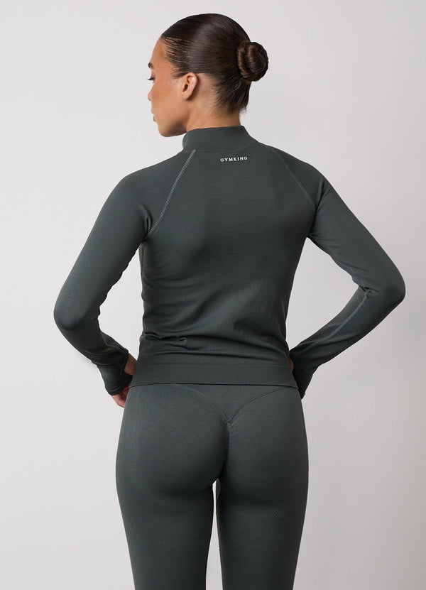 gym king Sculpt Seamless Full Zip Green Smoke