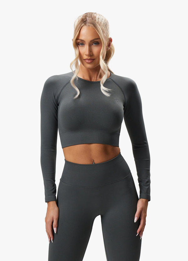 gym king Sculpt Seamless LS Top Green Smoke