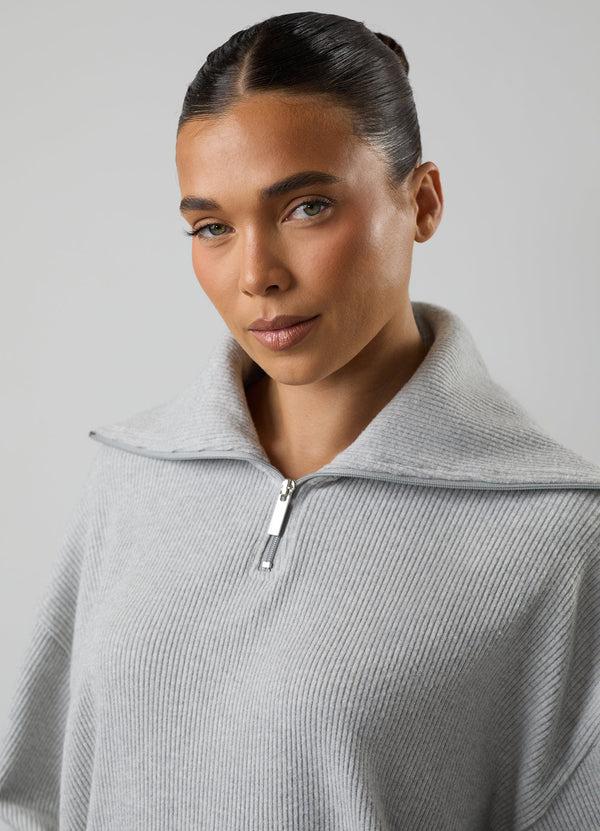 Gym King Serenity Rib High Neck Funnel Grey Marl