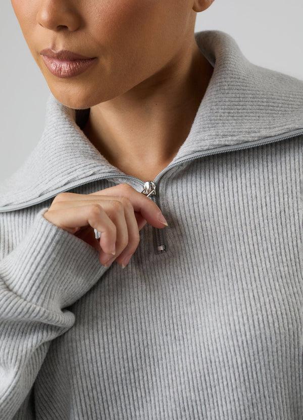 Gym King Serenity Rib High Neck Funnel Grey Marl