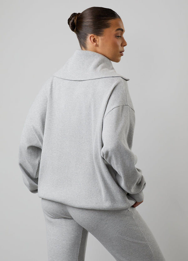 gym king Serenity Rib High Neck Funnel Grey Marl