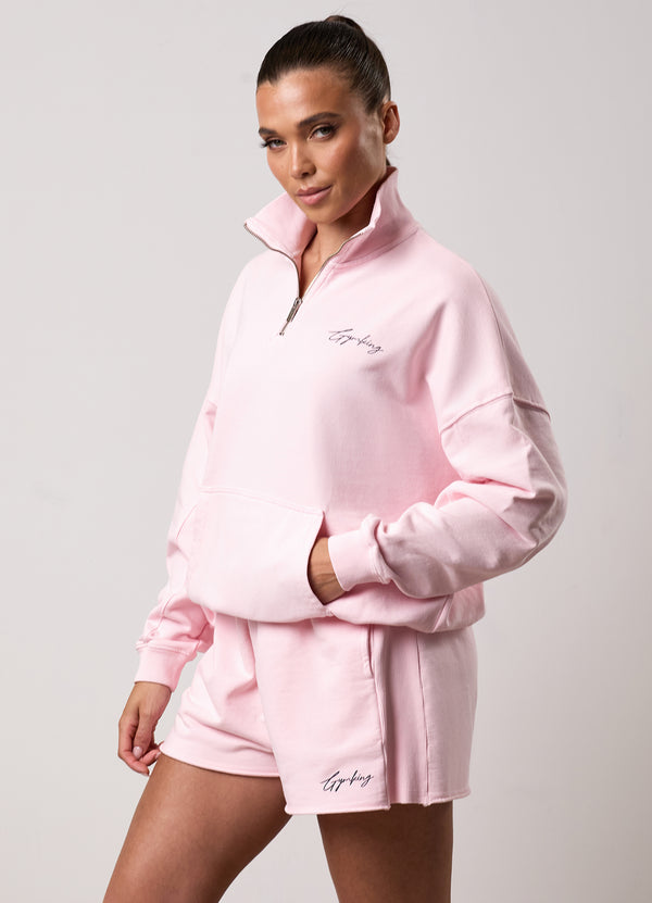 gym king Washed Reset 1/4 Zip Funnel Pale Mauve