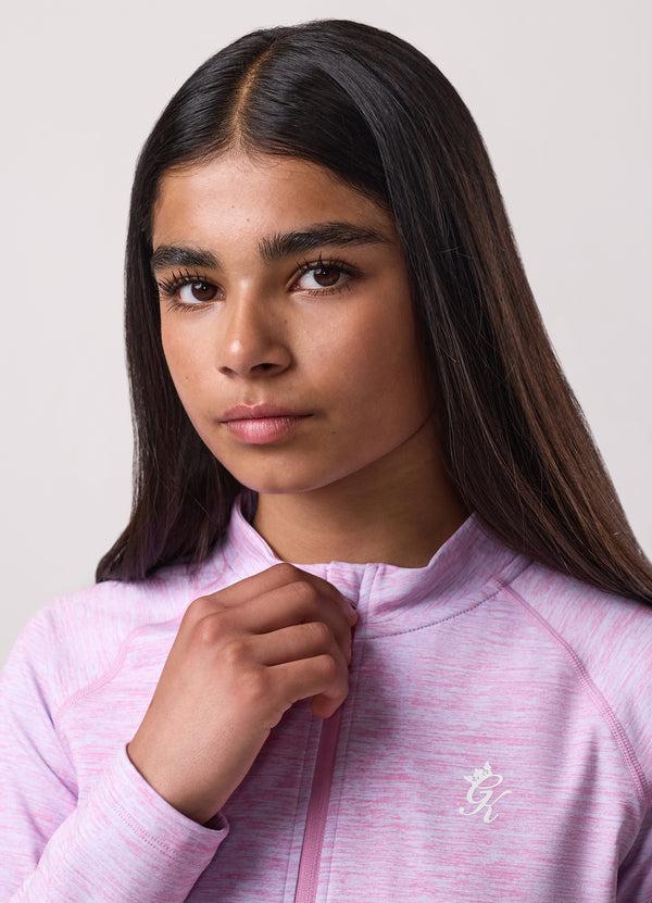 Gym King Kids 365 Long Sleeve Full Zip Funnel Hydrangea Blue / Bubblegum Pink Grindle