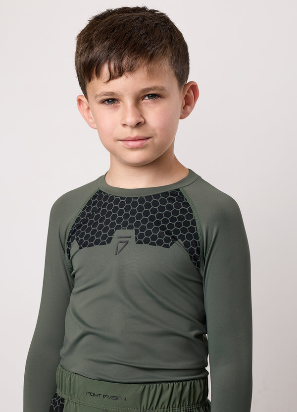 Gym King Kids Combat Long Sleeve Rash Guard Deep Olive