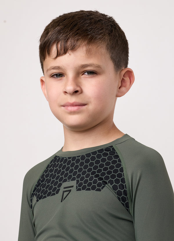 Gym King Kids Combat Long Sleeve Rash Guard Deep Olive