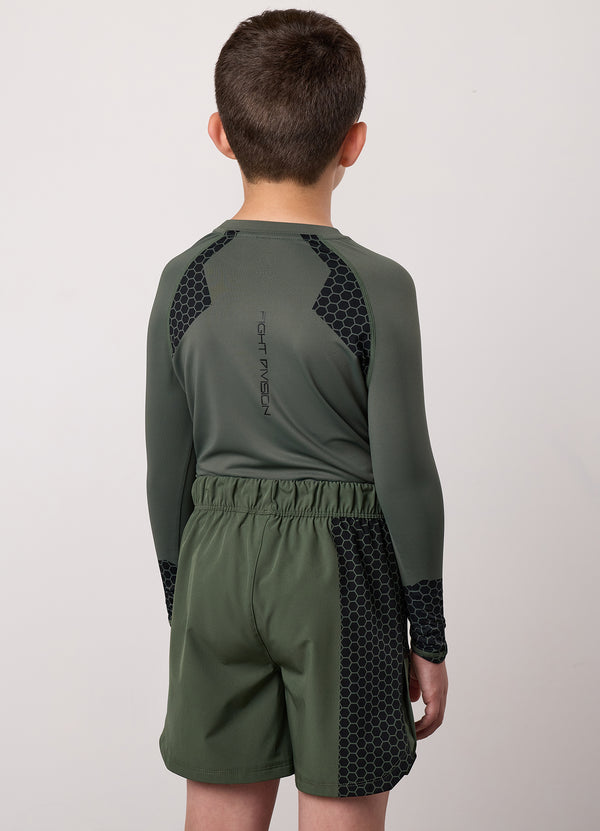 gym king Kids Combat Long Sleeve Rash Guard Deep Olive