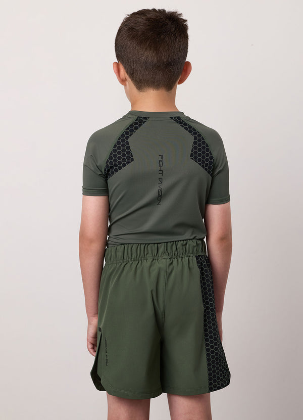 Gym King Kids Combat Short Sleeve Rash Guard Deep Olive