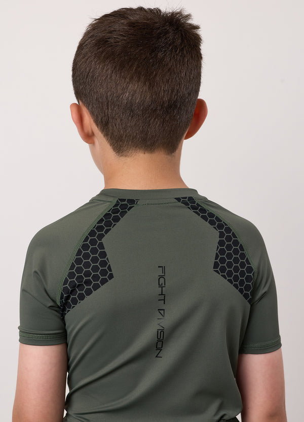 Gym King Kids Combat Short Sleeve Rash Guard Deep Olive