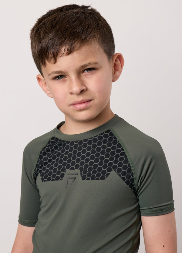 gym king Kids Combat Short Sleeve Rash Guard Deep Olive