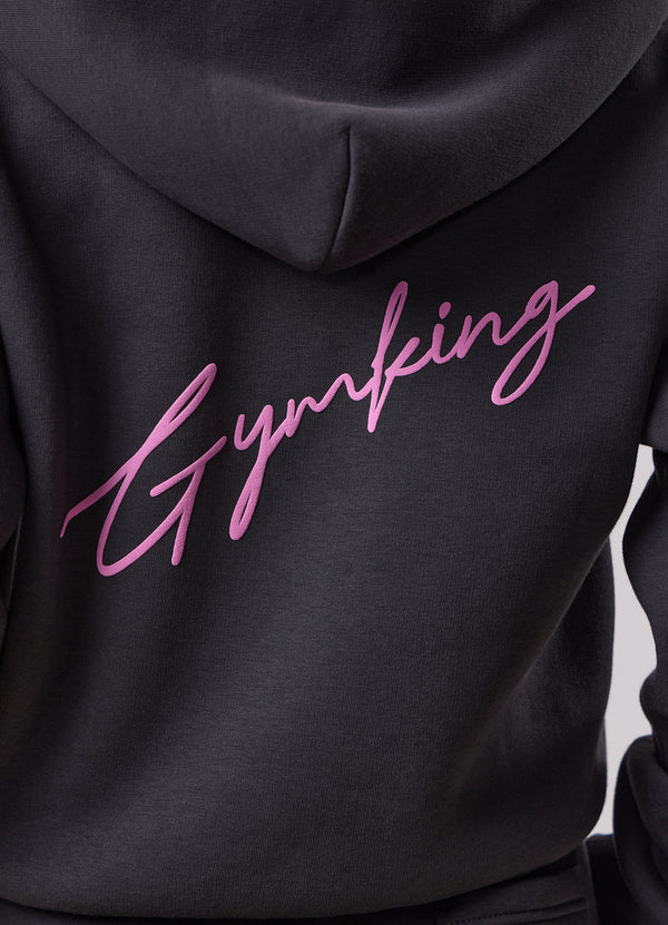 Gym King Kids Script Full Zip Crop Hood Dark Pewter