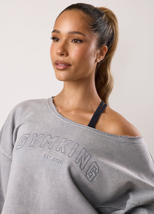 Gym King Limitless Crop Relaxed Fit Sweatshirt Washed Light Grey