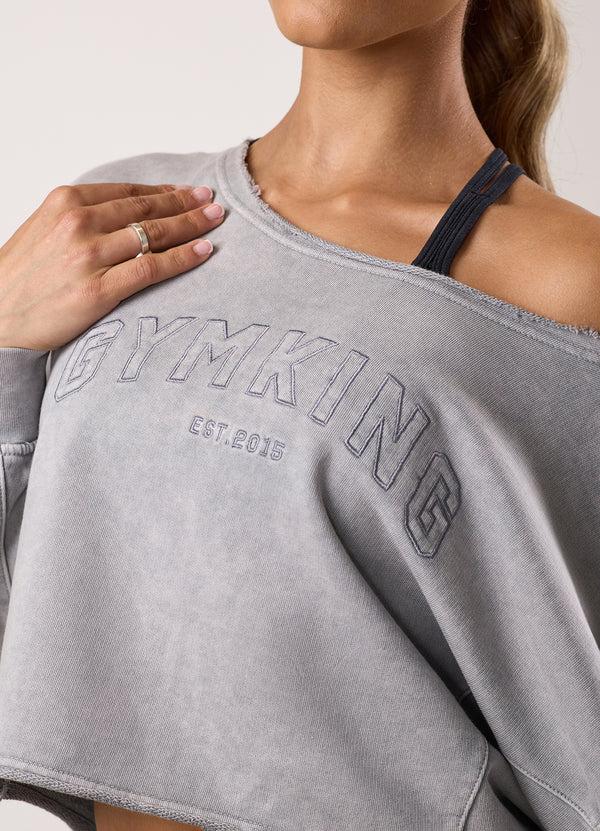 Gym King Limitless Crop Relaxed Fit Sweatshirt Washed Light Grey