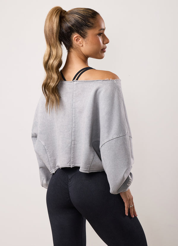 gym king Limitless Crop Relaxed Fit Sweatshirt Washed Light Grey