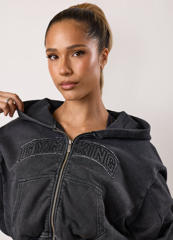 Gym King Limitless Relaxed Fit Full Zip Hood Washed Black
