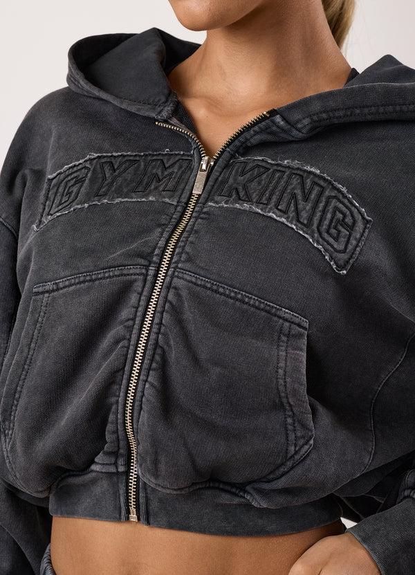 Gym King Limitless Relaxed Fit Full Zip Hood Washed Black