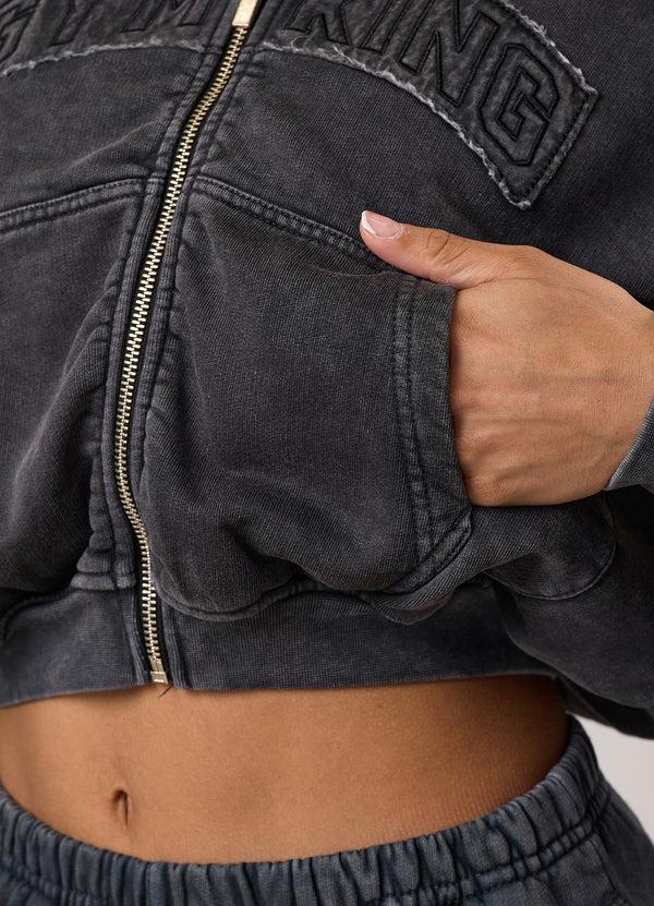 Gym King Limitless Relaxed Fit Full Zip Hood Washed Black