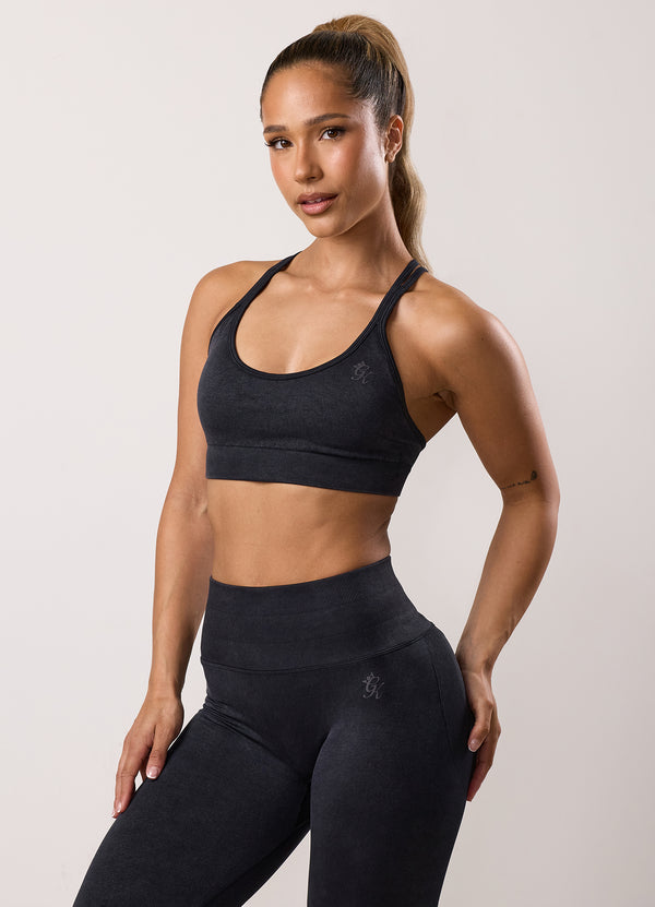 gym king Limitless Seamless Sculpt Micro Bra Black Acid Wash