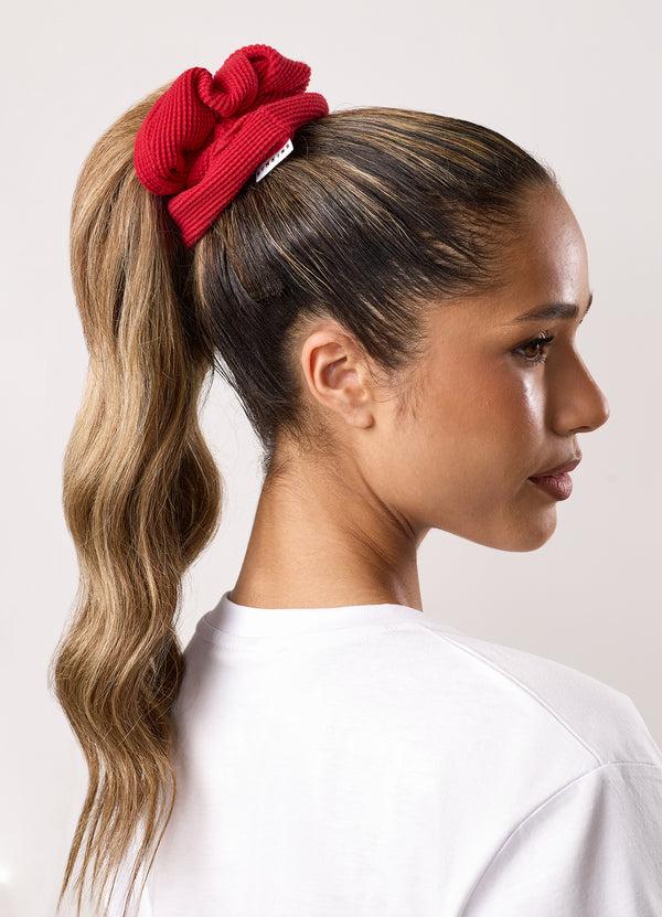 gym king Limitless Waffle Scrunchie (2pk) Deep Red/White
