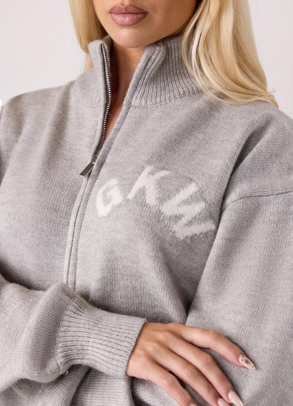 Gym King Restore Knit Full Zip Funnel Light Grey Marl