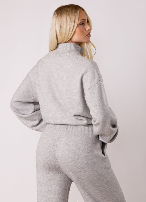 Gym King Restore Knit Full Zip Funnel Light Grey Marl