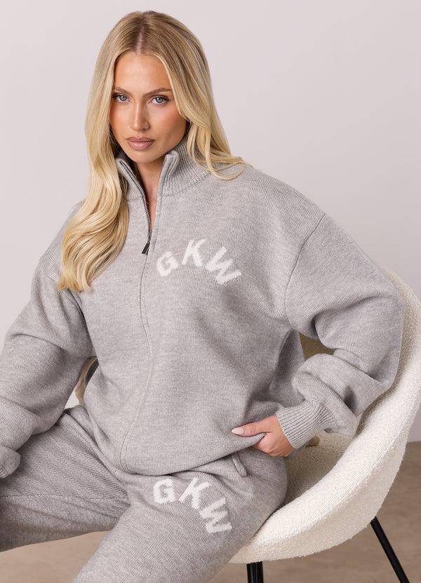 Gym King Restore Knit Full Zip Funnel Light Grey Marl