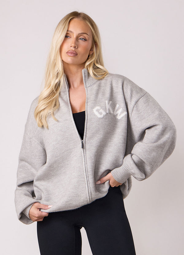 gym king Restore Knit Full Zip Funnel Light Grey Marl