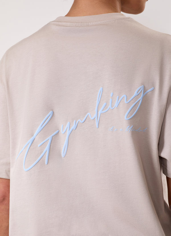 Gym King Script Mindset Boyfriend Tee Light Stone/Sky Blue