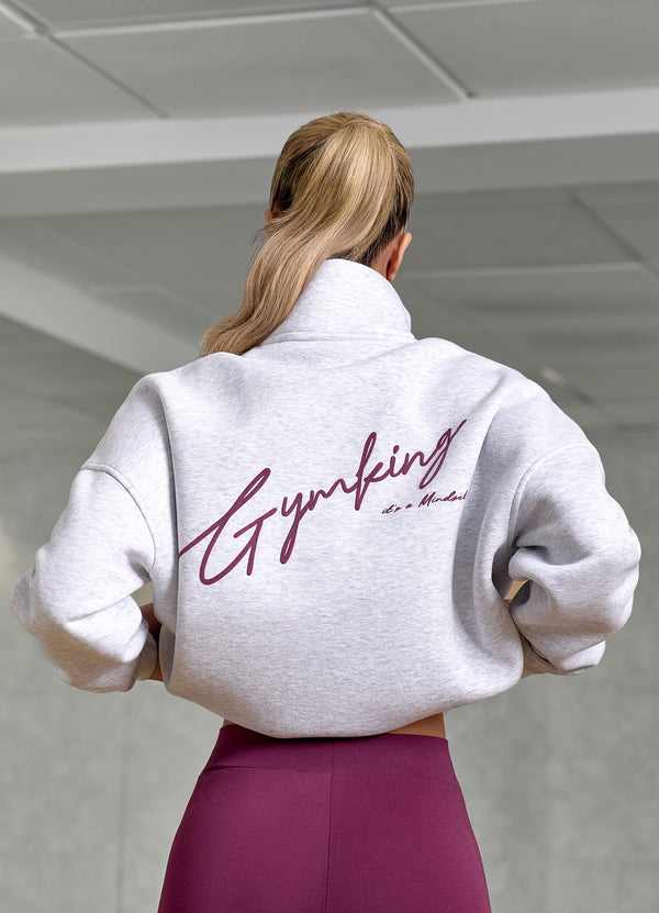 Gym King Script Mindset Fleece Funnel Snow Marl/Fig