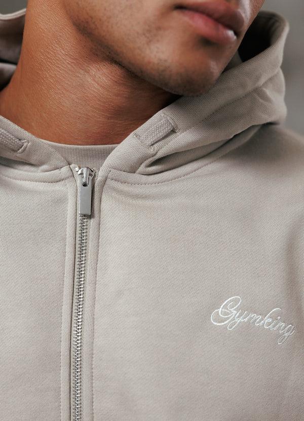 gym king Script Relaxed Fit Full Zip Hood Light Sand