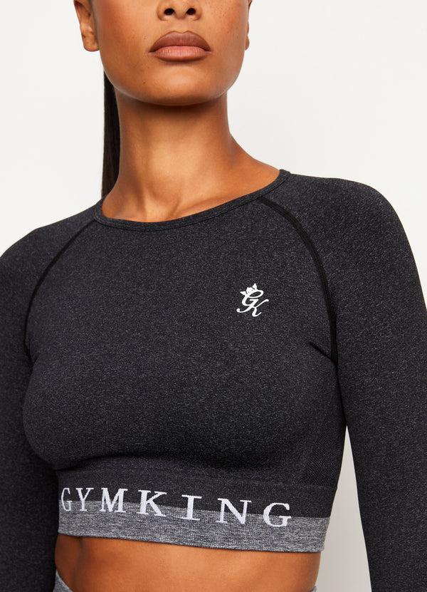 Gym King Seamless Results Long Sleeve Crop Tee Black