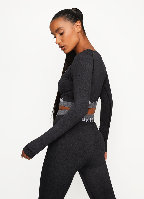 gym king Seamless Results Long Sleeve Crop Tee Black