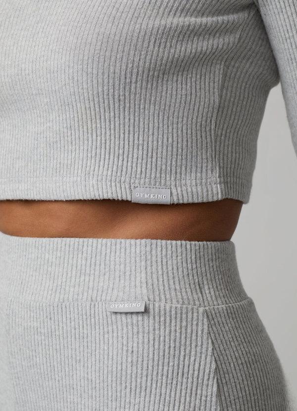 Gym King Serenity Rib Square Neck Long Sleeve Tee Grey Marl