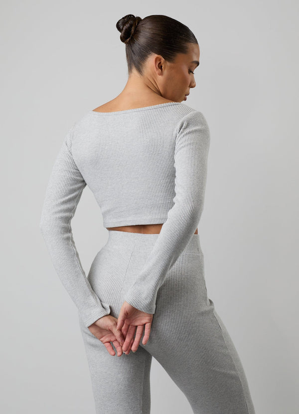 gym king Serenity Rib Square Neck Long Sleeve Tee Grey Marl