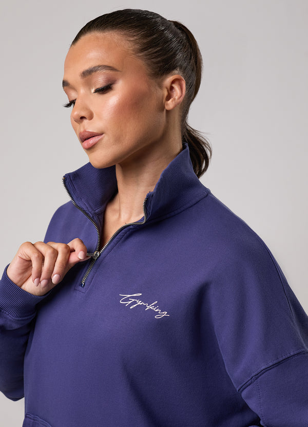 Gym King Washed Reset 1/4 Zip Funnel Starlight Blue