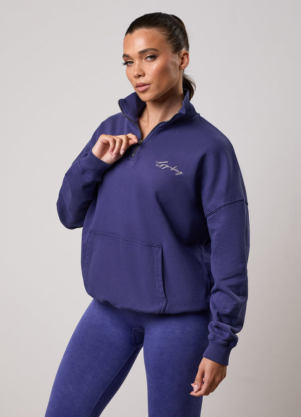 gym king Washed Reset 1/4 Zip Funnel Starlight Blue