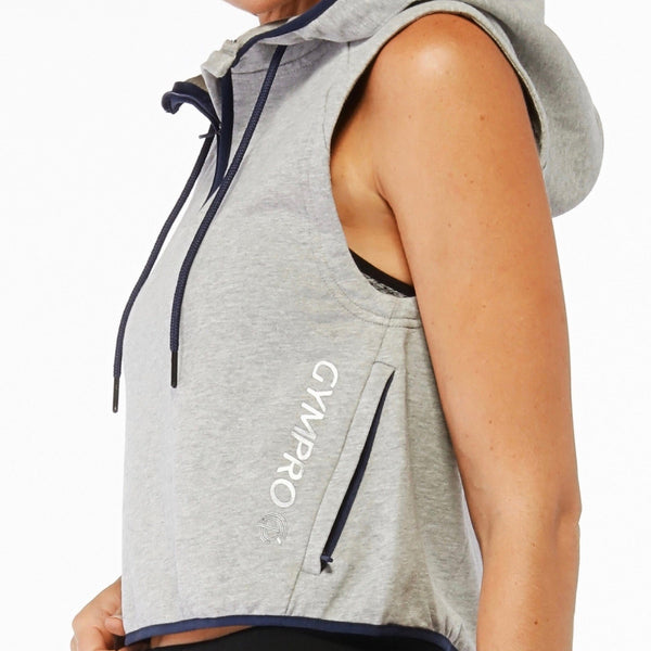 Gympro Womens - Evolution Sleeveless Cropped Hoodie - Grey