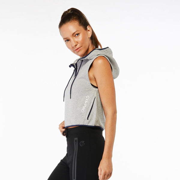 Gympro Womens - Evolution Sleeveless Cropped Hoodie - Grey