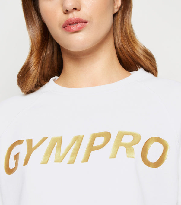 Gympro Womens - Logo Cropped Jumper/Sweatshirt - White & Gold