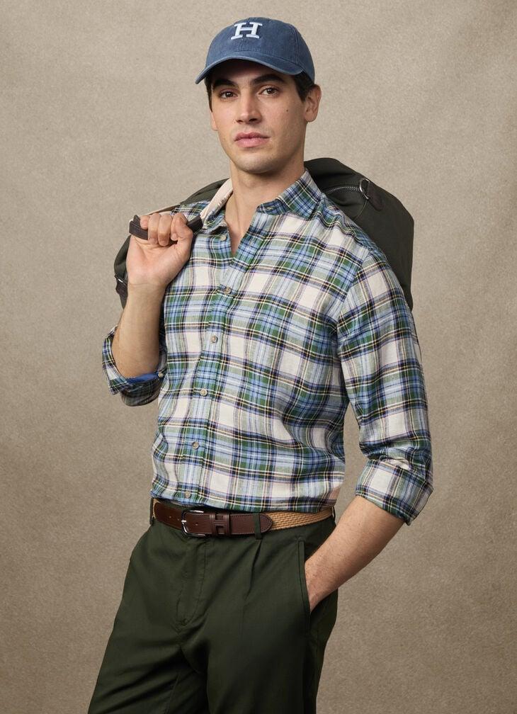 hackett classic fit linen madras shirt